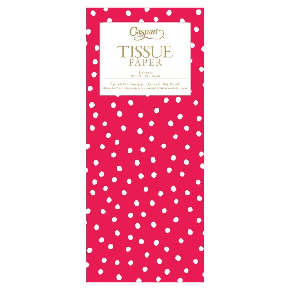 Caspari Painted Dots Tissue Paper in Red & Green Foil - 16 Sheets Included