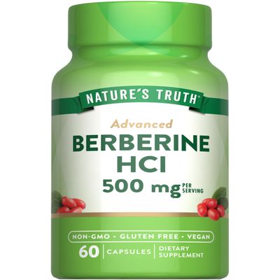 Nature's Truth Berberine HCl 500mg | 60 Capsules | from Barberry Extract | Vegan, Non-GMO, and Gluten Free Supplement