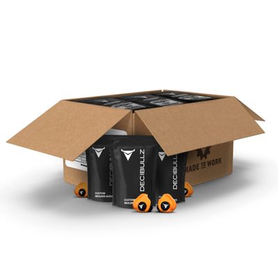 Decibullz - 25 Pairs Custom Moldable Earplugs Bulk Pack, 31dB Highest NRR, Comfortable Ear Protection for Safety, Work, Shooting, Individually Wrapped, Orange