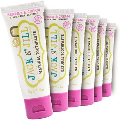 Jack N' Jill Natural Toothpaste for Kids - Fluoride Free Toothpaste, 40% Xylitol, BPA Free - Berries N' Cream, 1.76 oz (Pack of 6)