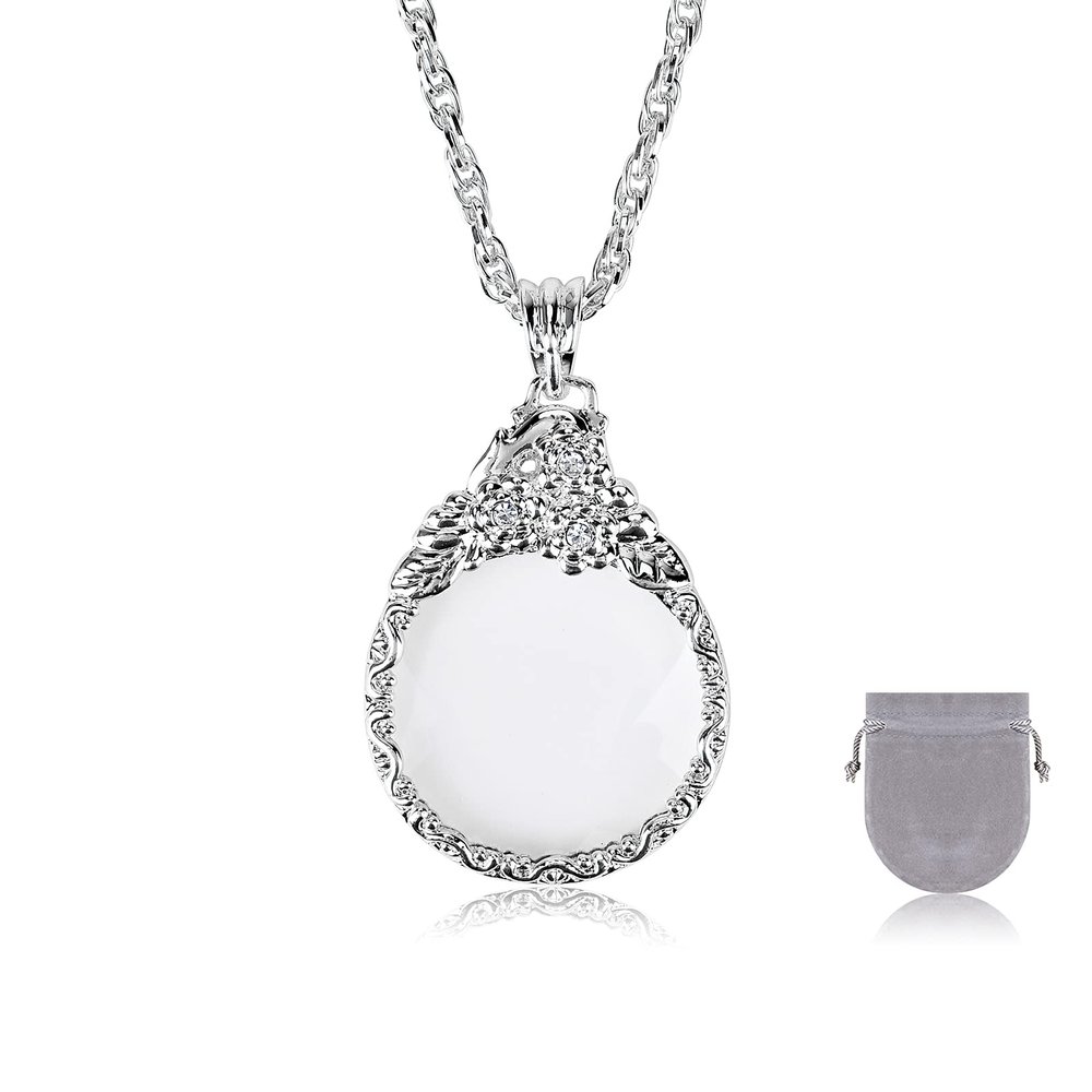 2.5X Magnifier Pendant Retro Magnifying Glass Necklace for Women Monocle for Eye Portable Pocket Magnifier Jewerly Long Chain Magnifying Monocle Lens for Reading Books Magazine Newspaper