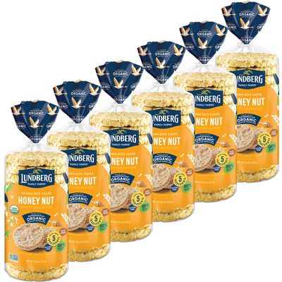 Lundberg Organic Brown Rice Cakes, Honey Nut, 9.6 oz (Pack of 6), Gluten-Free, Healthy Snacks