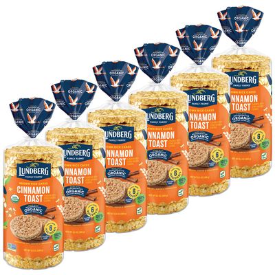 Lundberg Rice Cakes, Organic Cinnamon Toast, 6-Pack  Regenerative Organic Certified Rice Cakes, Healthy Snacks, Gluten-Free & Vegan, 9.5 Oz Ea
