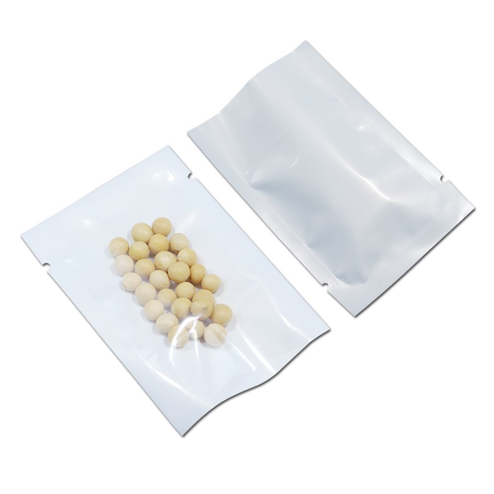 PABCK 1000Pcs 3.9x5.9 inch (Usable Size 3.5x5.7 inch) White Front Clear Open Top 2.8mil Plastic Vacuum Pouch Heat Sealable Bags for Food Storage Packets Mini Sample with Tear Notches