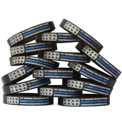 Fifteen (15) Worn Distressed Flag Blue Line Wristbands