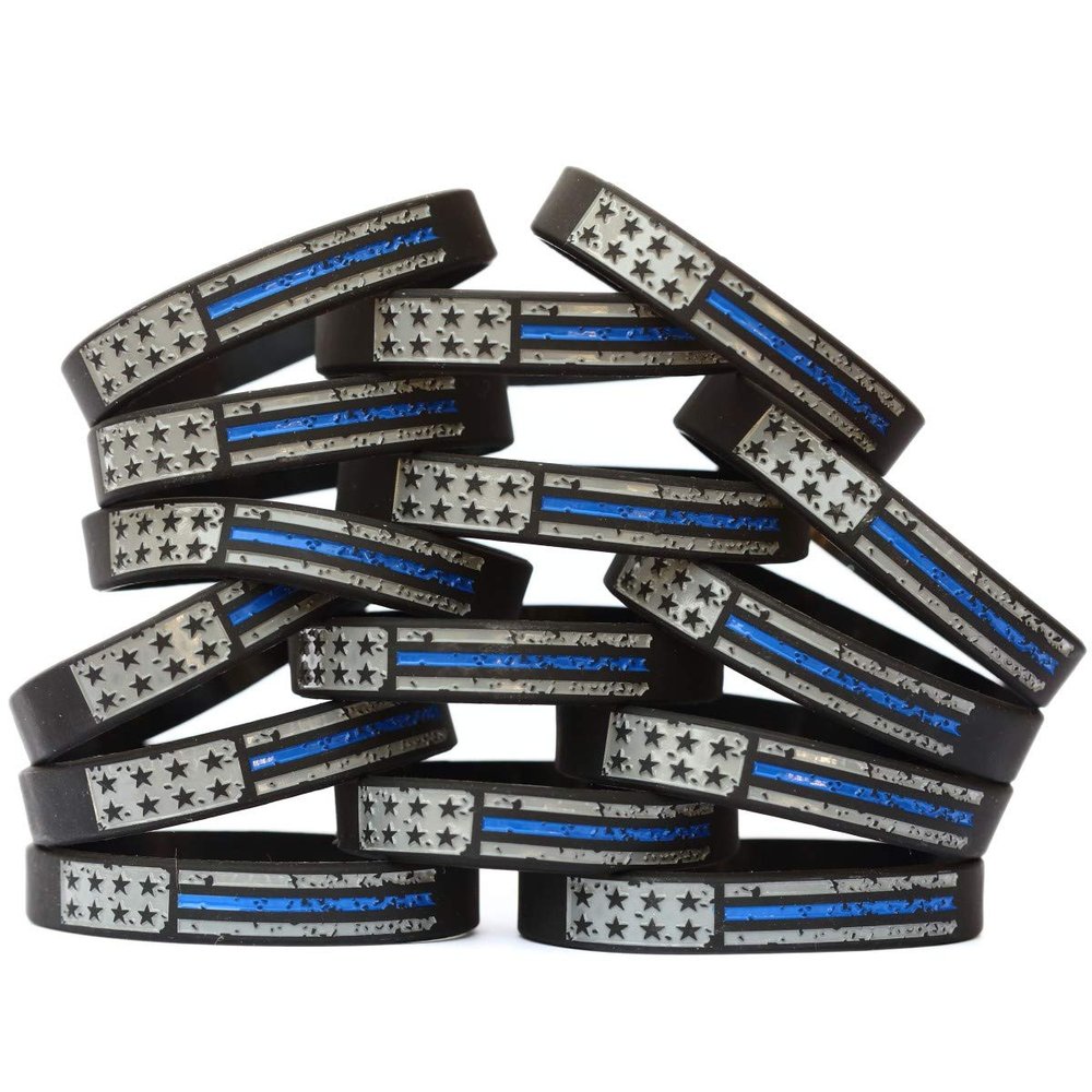 Fifteen (15) Worn Distressed Flag Blue Line Wristbands