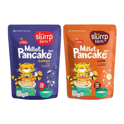 Slurrp Farm Millet Pancake Mix Combo Blueberry & Classic | No White Flour, Wheat & Refined White Sugar | Supergrain Millets Rich in Nutrients | 10.5Oz (Pack of 2)