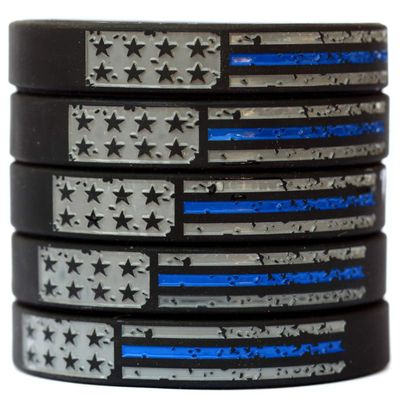 SayitBands Five (5) Worn Distressed Flag Blue Line Wristbands
