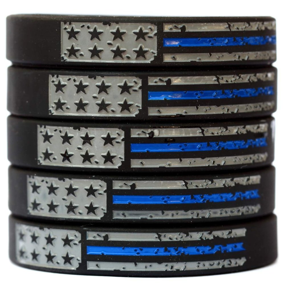 SayitBands Five (5) Worn Distressed Flag Blue Line Wristbands