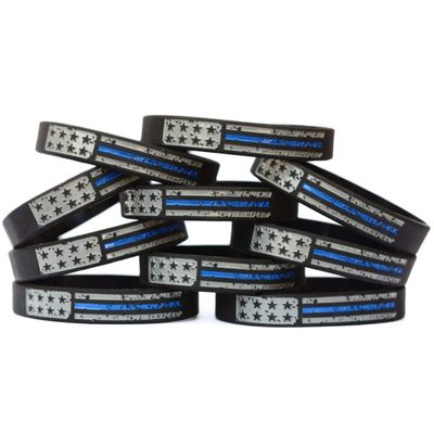 Ten (10) Worn Distressed Flag Blue Line Wristbands