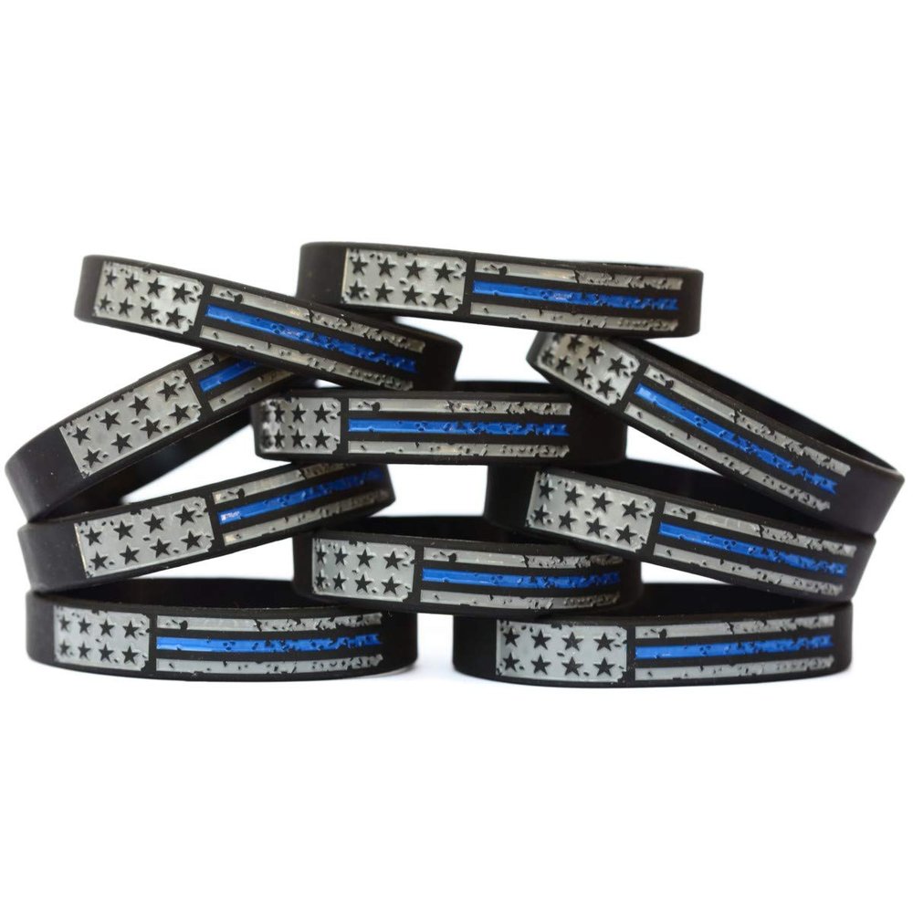Ten (10) Worn Distressed Flag Blue Line Wristbands