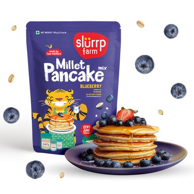 Slurrp Farm Blueberry Millet Pancake Mix for Kids & Family | Easy Breakfast Pancakes | Made with Millets & Oats | No Maida, No Refined Sugar | 5.29 Oz (150g)