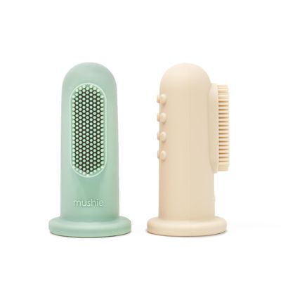 mushie Baby Finger Toothbrush (Cambridge Blue/Shifting Sand) 2-Pack