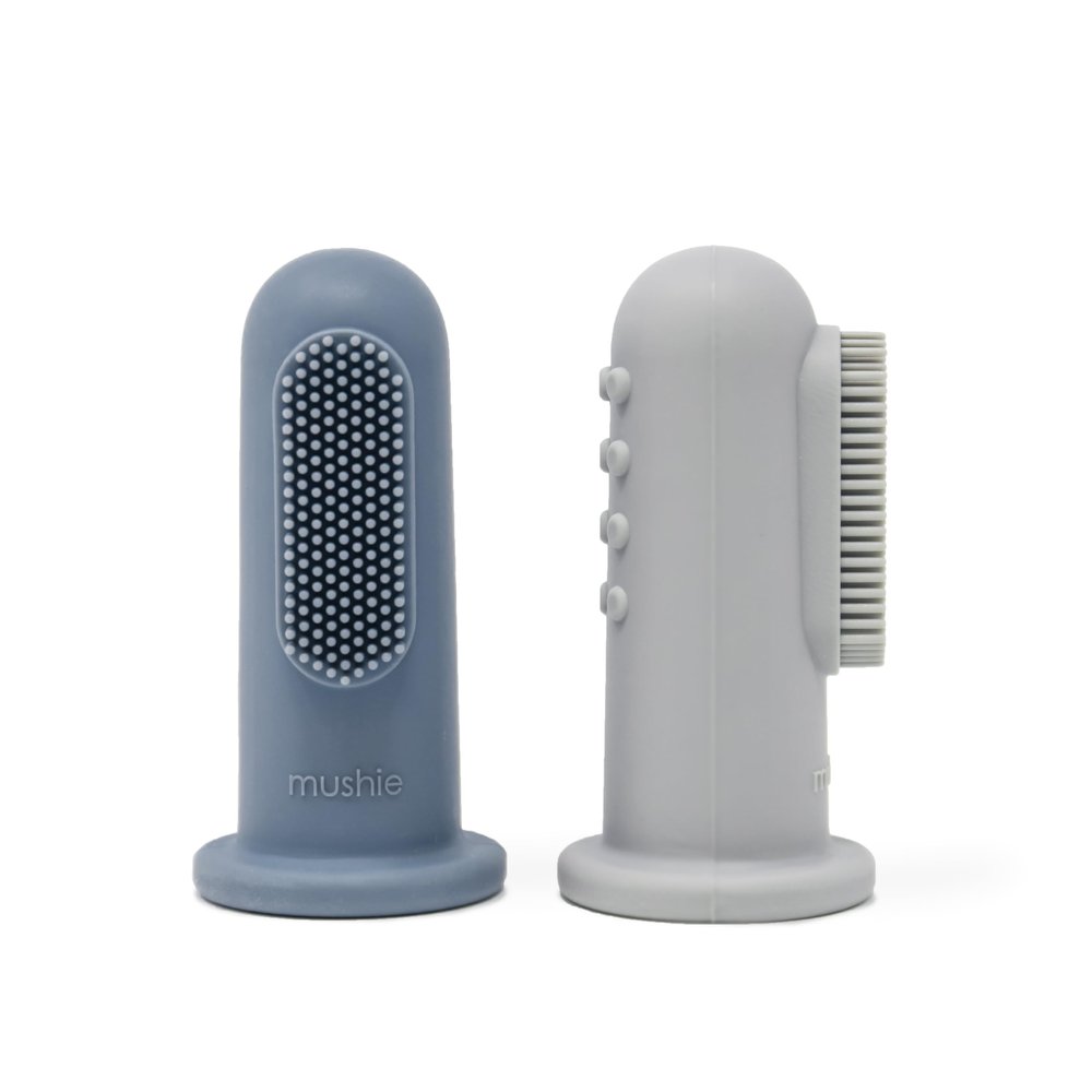 mushie Baby Finger Toothbrush (Tradewinds/Stone) 2-Pack
