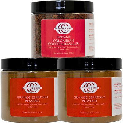 Civilized Coffee Bundle 2 Grande Espresso Powder & 1Instant Coffee Granules