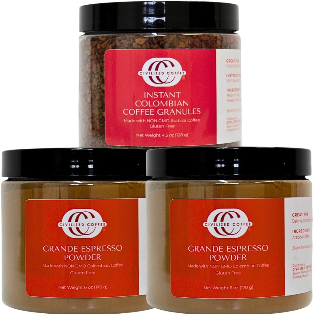 Civilized Coffee Bundle 2 Grande Espresso Powder & 1Instant Coffee Granules