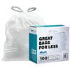 Plasticplace Custom Fit Trash Bags, Compatible with simplehuman Code E (100 Count) White Drawstring Garbage Liners 5.2 Gallon / 20 Liter, 18.5" x 20" view 1