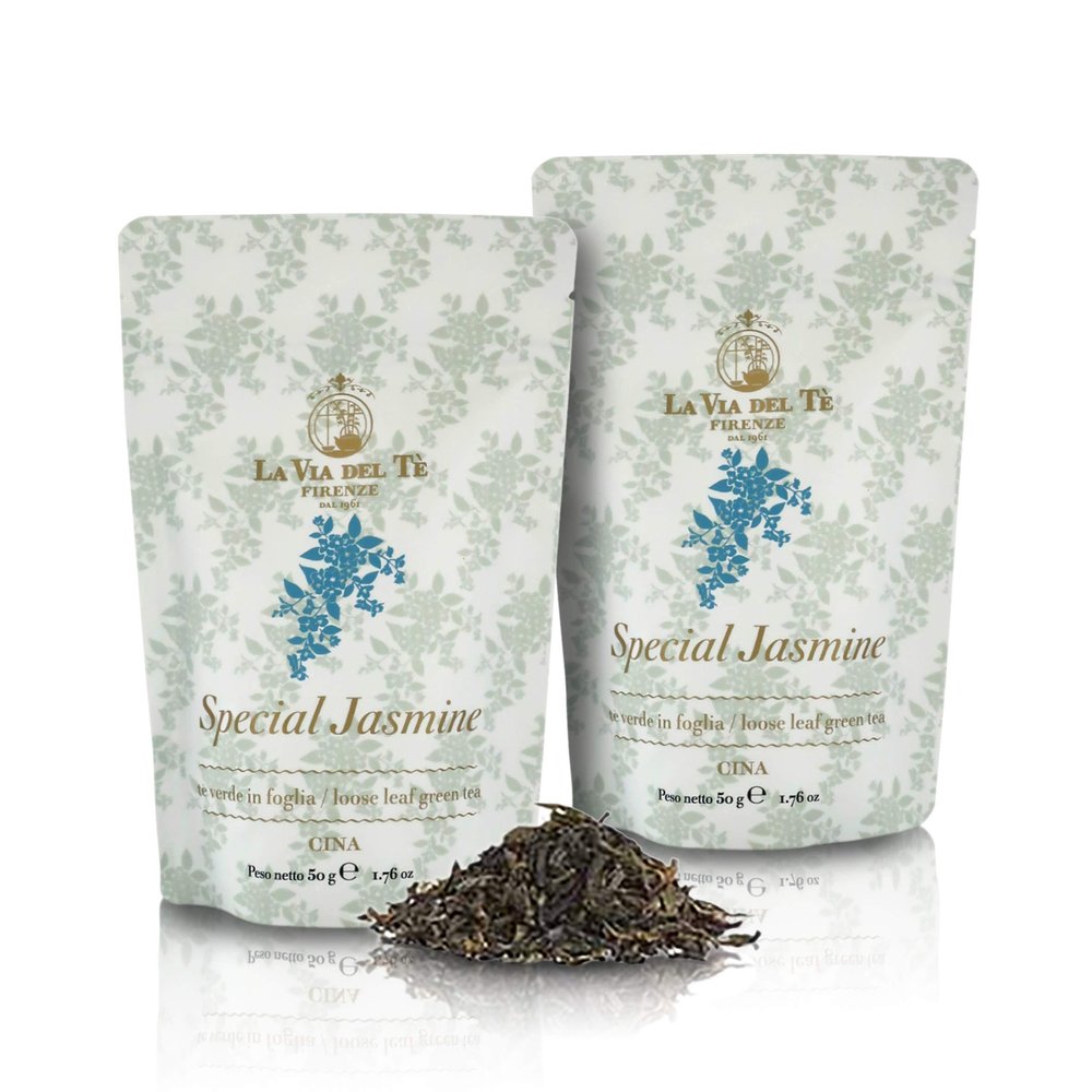 La Via del Te Special Jasmine, Chinese Jasmine Green Tea, Loose-Leaf Tea in Pouch, 50g / 1.76oz (Pack of 2 Pieces)