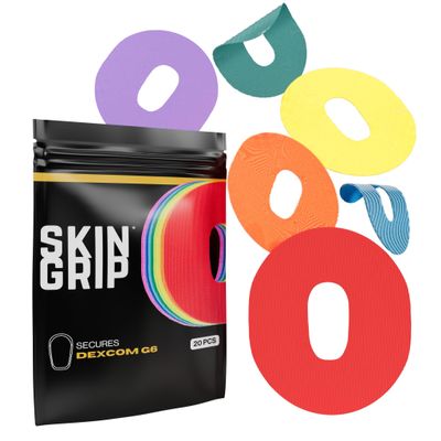 Skin Grip Adhesive Patch Compatible with Dexcom G6 Adhesive Patches Waterproof & Sweatproof with Cutout, Lasts 10-14 Days, Continuous Glucose Monitor Patch, CGM Sensor Cover  20 Pack, Rainbow Pack