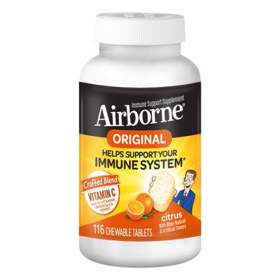 Airborne 1000mg Vitamin C + Zinc Immune Support Supplement Chewable Tablets, Citrus Flavor with Powerful Antioxidants Vitamins A C & E, 116 Chewable Tablets (3 Pack)