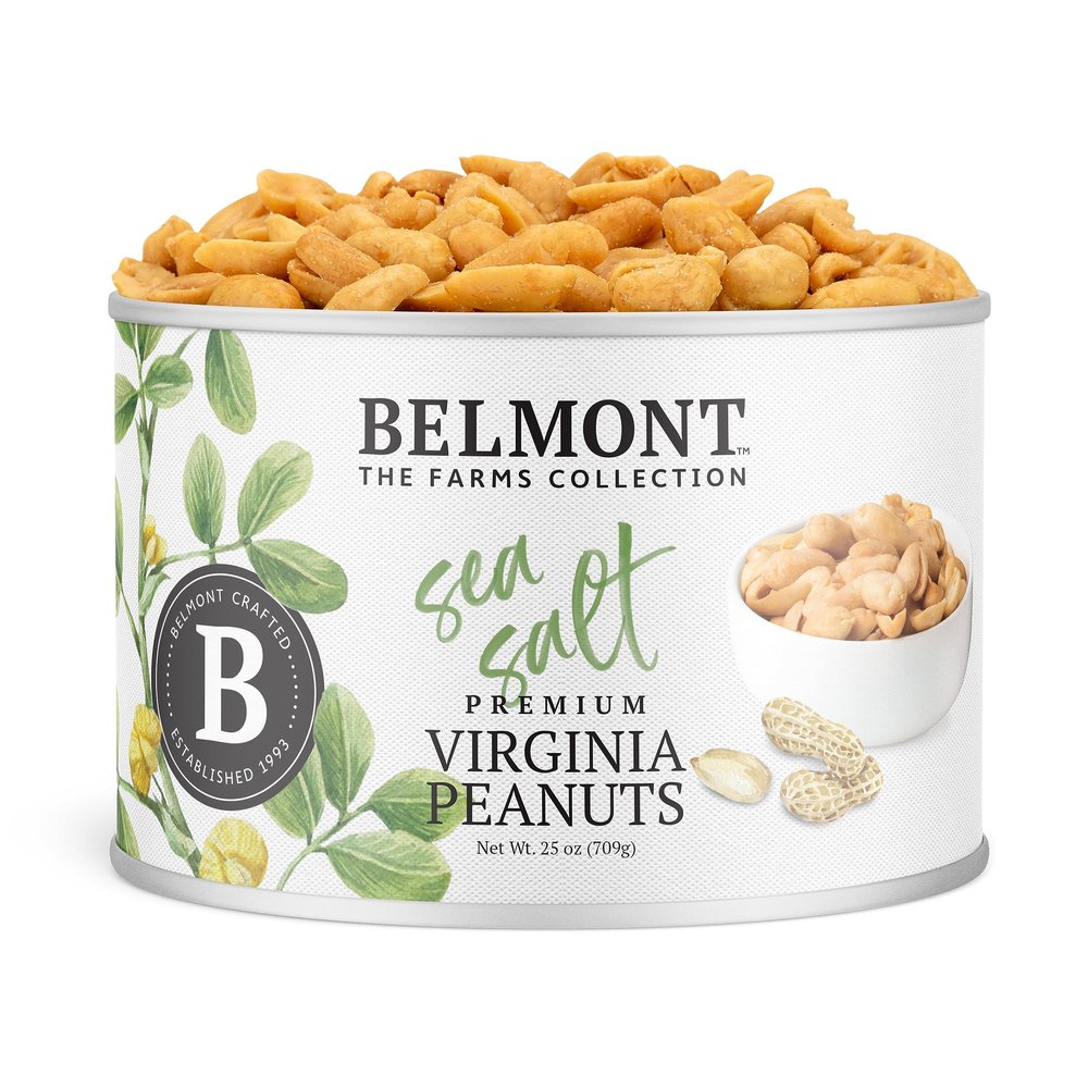 Belmont Peanuts Gourmet Sea-Salted Virginia Peanuts, 25 oz (1 Pack) Only 3 Simple Ingredients, No Preservatives, 7g Protein A Premium, Salty, Crunchy, Hand Seasoned Snack