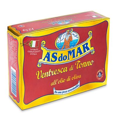 As do Mar Yellowfin Tuna Ventresca in Pure Olive Oil | 10 Pack | Imported from Italy | Wild Caught and Hand Selected | The Toro of Tuna | 100% Natural Ventresca Tuna | AsDoMar | 125 Gr. Can (4.4 oz.)
