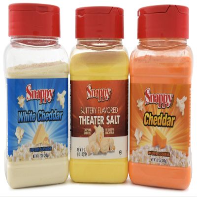 Snappy Popcorn Seasoning, Cheddar Cheese, White Cheddar Cheese, 12 oz, Buttery Flavored Theater Popcorn Salt, 19 oz, 3 Count