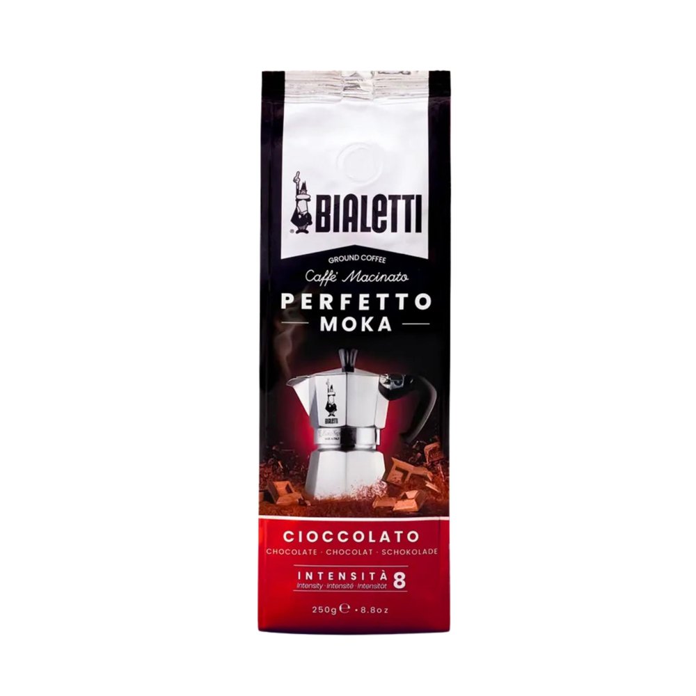 Bialetti Perfetto Moka Cioccolat Ground Coffee 8.8 oz Pack of 6, Roast Intensity 9 - Gourmet Italian Espresso with a Chocolate Aroma with Delicate Caramelized Notes, Compatible with Moka Pots