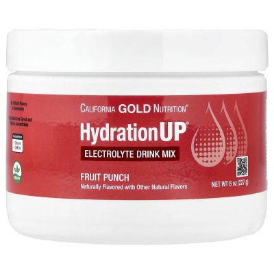 California Gold Nutrition Beverages, HydrationUP, Electrolyte Drink Mix with Calcium, Potassium, Vitamin C, and Vitamin E, Fruit Punch, 8 oz (227 g)