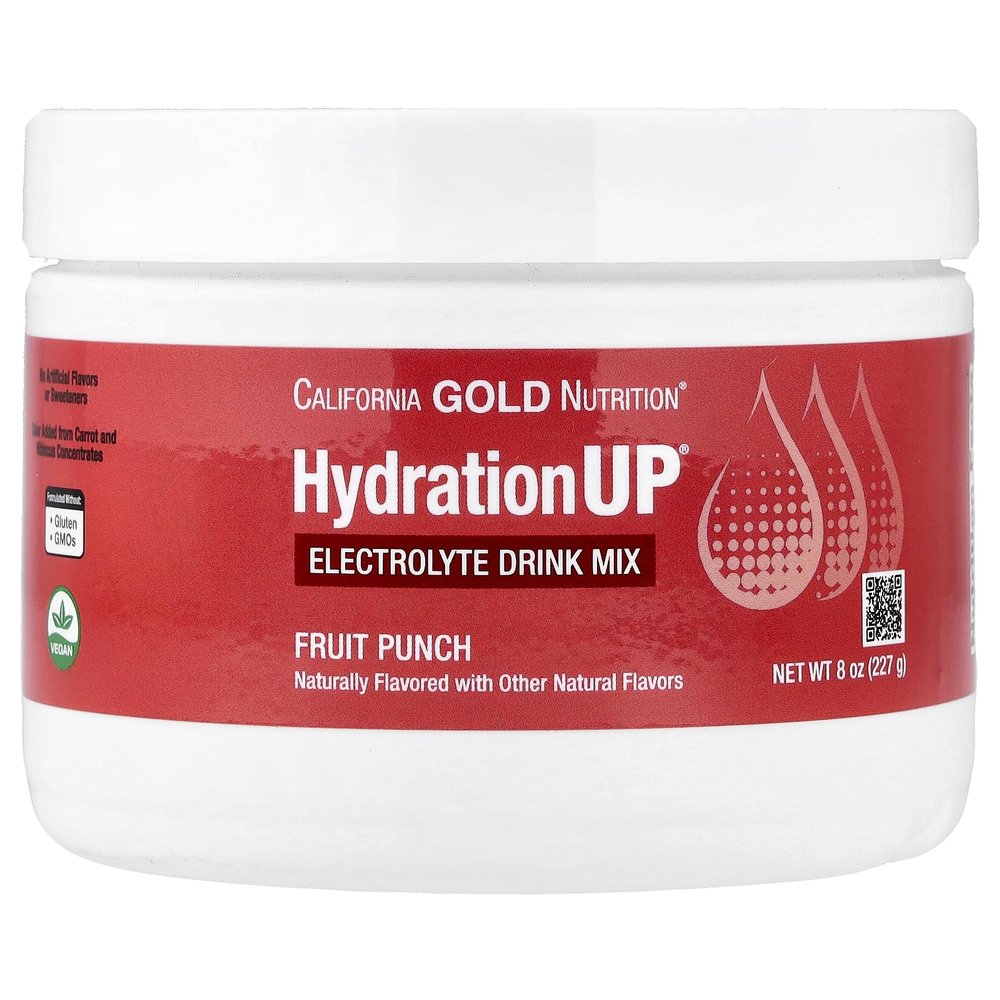 California Gold Nutrition Beverages, HydrationUP, Electrolyte Drink Mix with Calcium, Potassium, Vitamin C, and Vitamin E, Fruit Punch, 8 oz (227 g)