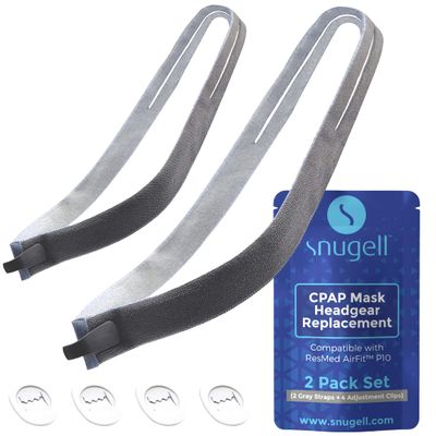 Snugell AirFit P10 Headgear Strap Replacement for Nasal Pillow Mask CPAP Accessories with 4 Adjustment Clips  Durable Premium Elastic Providing Secure Comfortable Sleep Therapy, 2 Pack - Gray