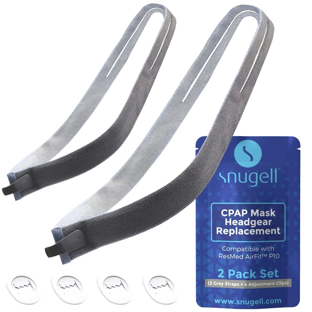 Snugell AirFit P10 Headgear Strap Replacement for Nasal Pillow Mask CPAP Accessories with 4 Adjustment Clips  Durable Premium Elastic Providing Secure Comfortable Sleep Therapy, 2 Pack - Gray