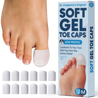 Dr. Fredericks Original Soft Gel Toe Caps - 12 ct - Doctor-Developed Toe Protectors for Ingrown Toenails, Blisters, Corns & Calluses - Toe Sleeves for Pain Relief & In-Shoe Comfort - White, Medium