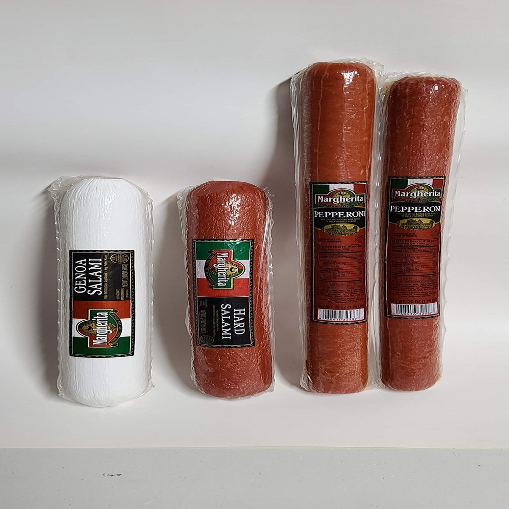 World Famous Margherita Sampler Gift Set - Comes With Two 200z Pepperoni Sticks, One 24oz Genoa Salami Chub & One 24oz Hard Salami Chub
