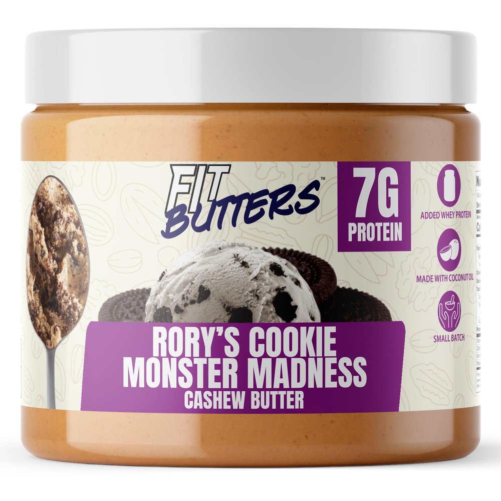 Fit Butters Rory's Cookie Monster Madness (Cookies & Cream Cashew Butter) Spread, Added Protein and Coconut Oil, Low Carb, Low Sugar, Complete Protein Dessert Flavored Nut Butter