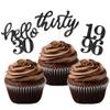 24 Pcs Black Glitter 30th Birthday Cupcake Toppers for 30th Anniversary Birthday Party Wedding Party Decorations view 1