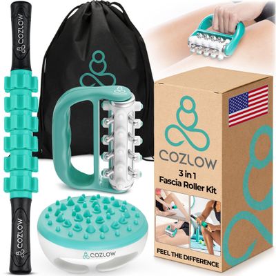 COZLOW 3-in-1 Fascia Roller Kit, Helps Reduce The Appearance of Cellulite, Helps Increase Circulation & Firms Skin, Fascia Massagers for Thighs, HIPS, Arms & Body