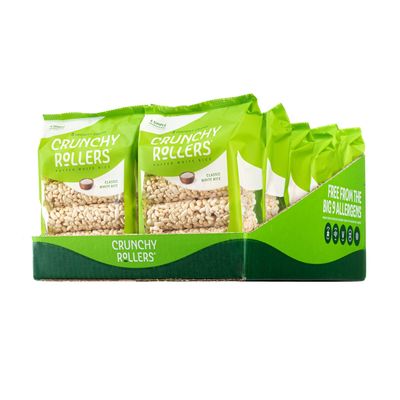 Classic White Rice Crunchy Rollers - Sweet Rice Snacks, Crispy Puffed Rolls, Healthy Snack Rolls for Adults and Kids - Friendly Grains - 3.5 oz (12 Packs of 8)