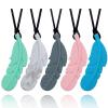 Sensory Chew Necklace for Kids, Boys and Girls, 5 Pack Silicone Feather Chewy Necklaces for Autism, ADHD, Chewing, Oral Motor Chewable Pendant for Mild Chewers view 1