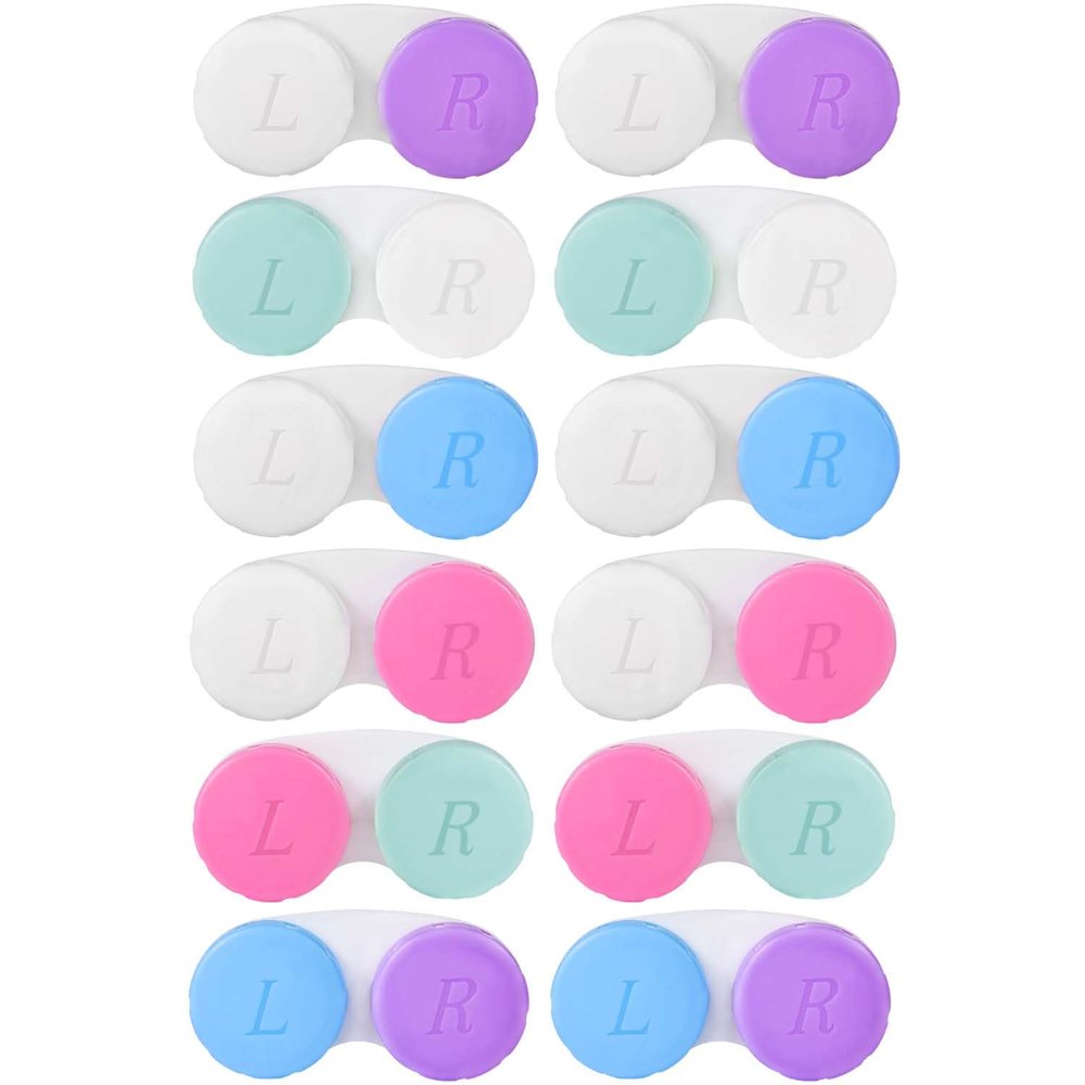 KISEER 12 Pack Colorful Cute Contact Lens Case Bulk Box Holder Container Soak Storage Kit (6 Color)