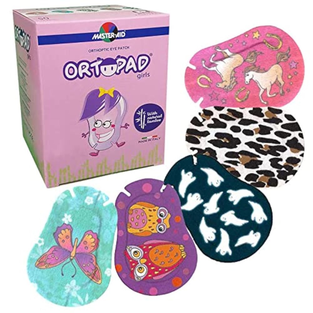 Ortopad Bamboo Girls Eye Patches, 50/Box (Regular Size, 4+ yrs) Ghosts/Owls Pack