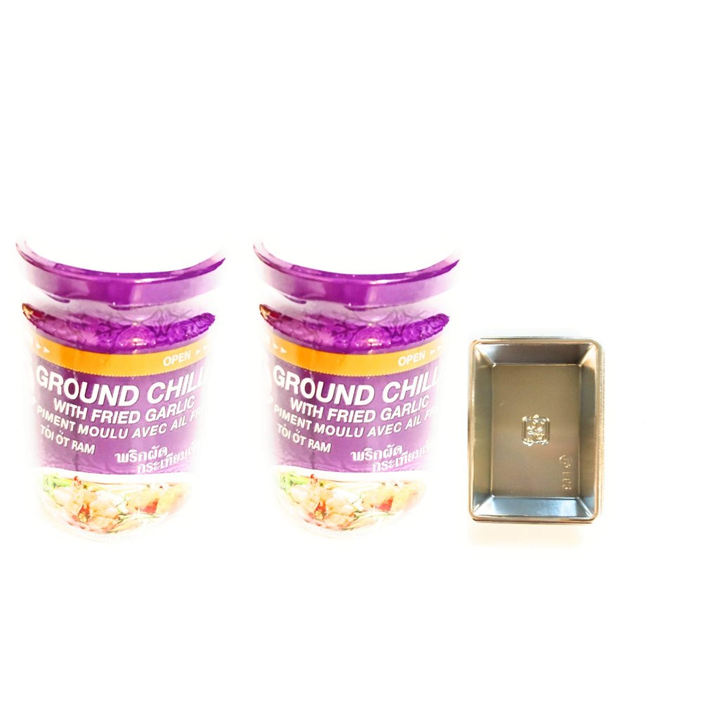 2 Pack Cock Brand Ground Chili with Fried Garlic 8 Oz Each And 2 Soy Sauce Dish