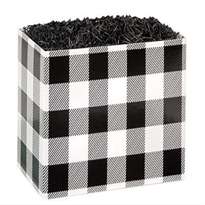 6 PK, Buffalo Plaid Black Basket Boxes, Large 10.25 x 6 x 7.5" for Party, Holiday & Event Decor