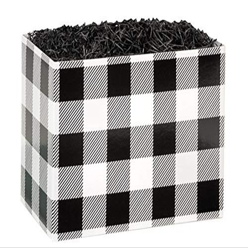 6 PK, Buffalo Plaid Black Basket Boxes, Large 10.25 x 6 x 7.5" for Party, Holiday & Event Decor