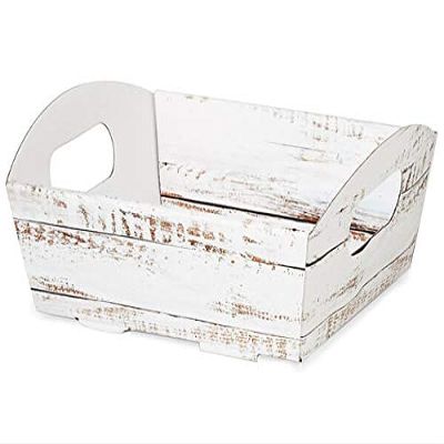 6 PK, Distressed Wood Shallow Folding Market Tray, Small for Use As Gourmet Gift Baskets, Food Baskets Or Home Decor Decorative Accessory