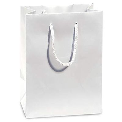 100 PK, White Gloss Gift Bags, Petite 4 x 2.5 x 4" for Party, Holiday & Event