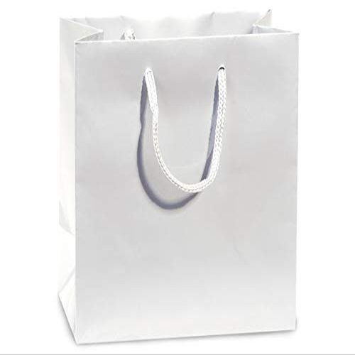 100 PK, White Gloss Gift Bags, Petite 4 x 2.5 x 4" for Party, Holiday & Event