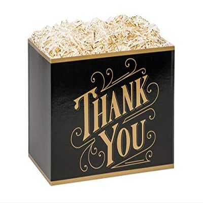 6 PK, Black & Gold Thanks Basket Boxes, Small 6.75 x 4 x 5" for Party, Holiday & Events