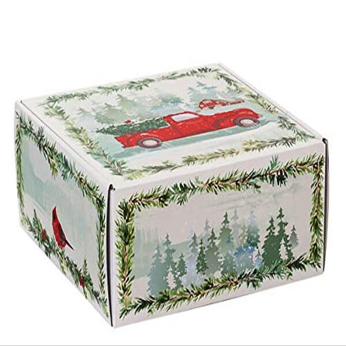 6 PK, Christmas Red Truck Gourmet Shipping Boxes, 9 x 9 x 4" for Party, Holiday & Events