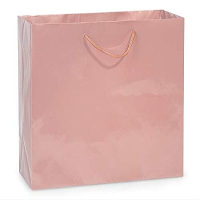 100 PK, Rose Gold Gloss Gift Bags, Medium 13 x 5 x 10" for Large Make Up, Home Dcor & Boutique Gifts